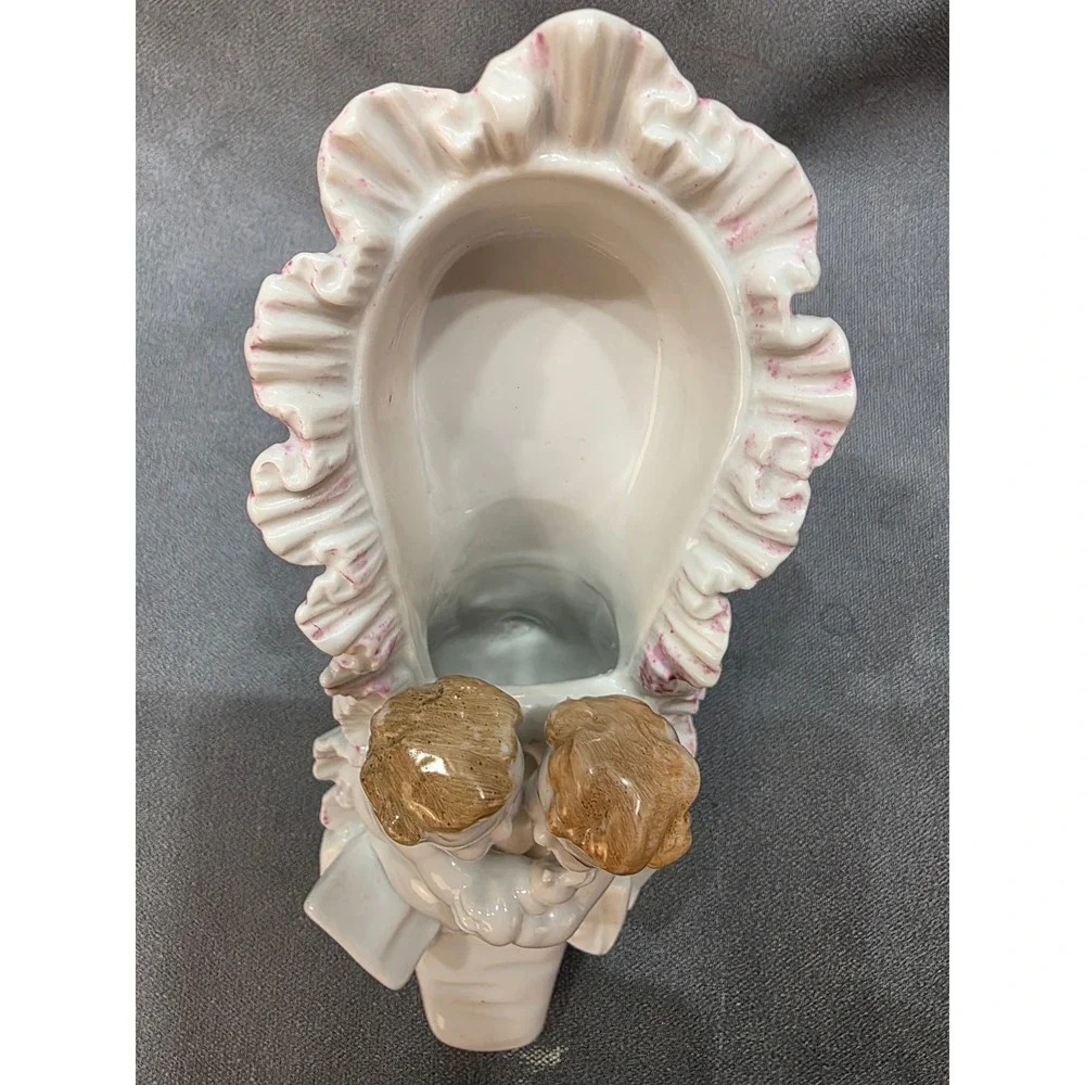 Vintage Porcelain Cherub Figurine High Heel Shoe Planter Japan White Pink